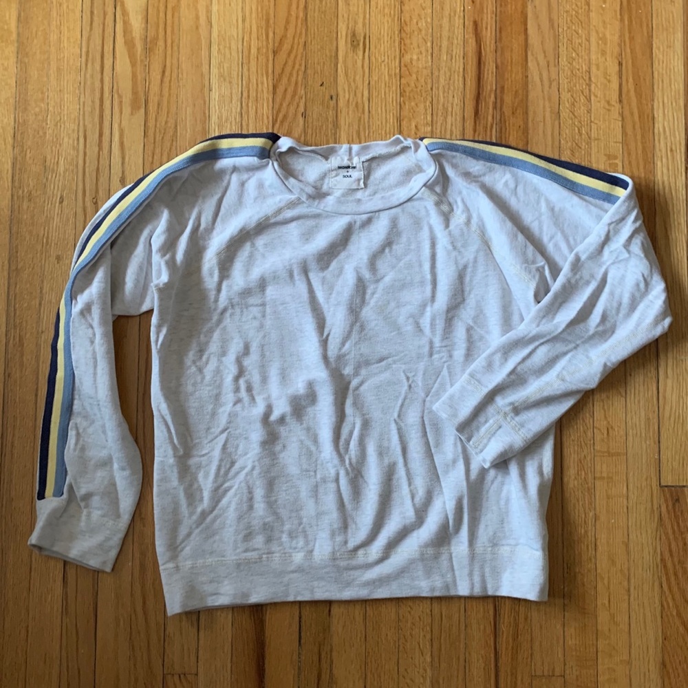 Monrow Pullover With Striped Sleeve Detail